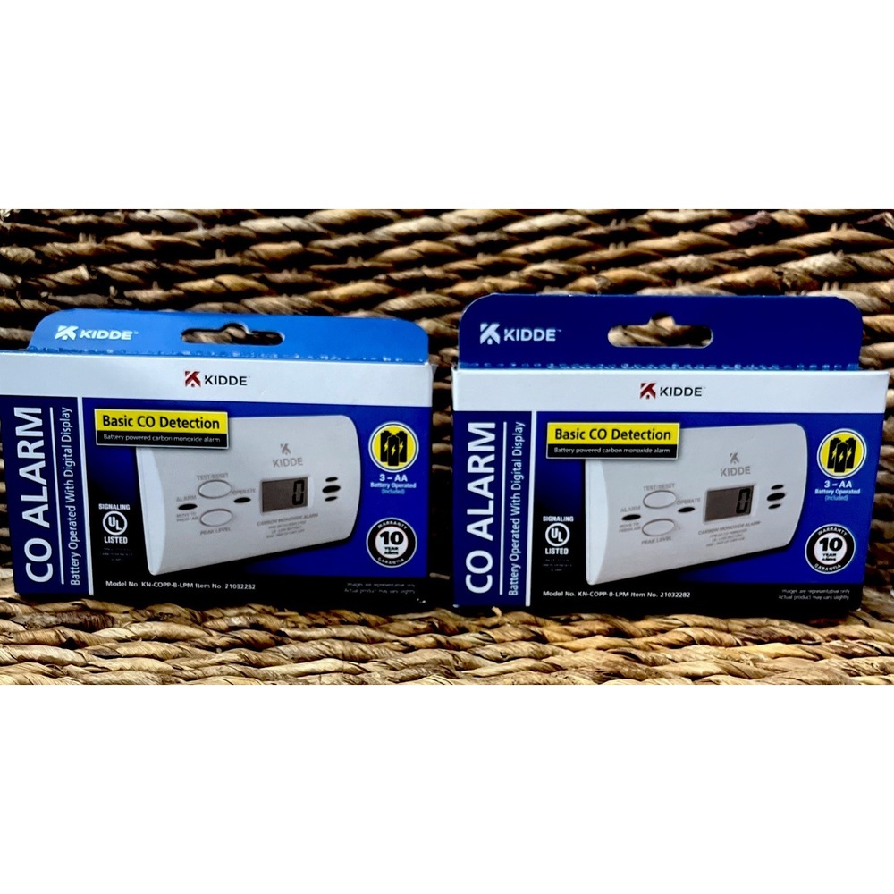 LOT of 2 KIDDE Carbon Monoxide Alarms CO ALARM Battery Powered KN-COPP-B-LPM New